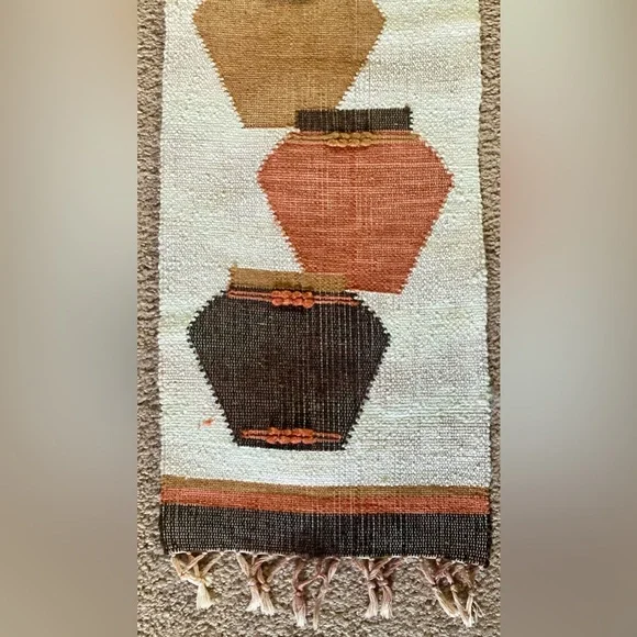 VTG Southwestern Wall Hanging Tapestry Boho Woven Wool Pottery MCM Earth Tones - Picture 4 of 11